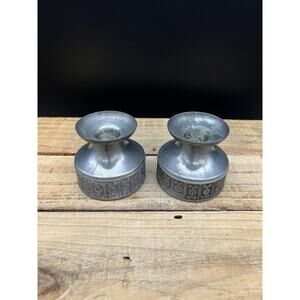 2 Pewter Candlesticks Celtic Designs From Haugrud Norway Green Felt Bottoms